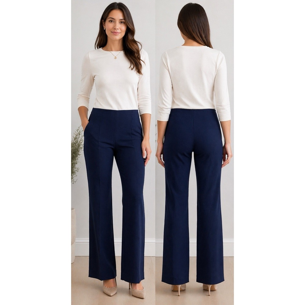 Vilagallo Navy Pull On Trousers Wide Leg Stretch EU 50 US 18 20